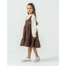 KIZ BEBE GÖMLEK DETAYLI KAHVERENGİ ELBİSE