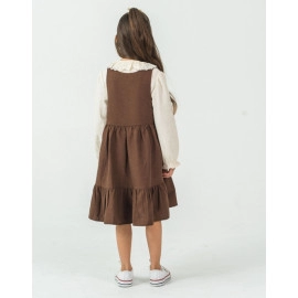 KIZ BEBE GÖMLEK DETAYLI KAHVERENGİ ELBİSE