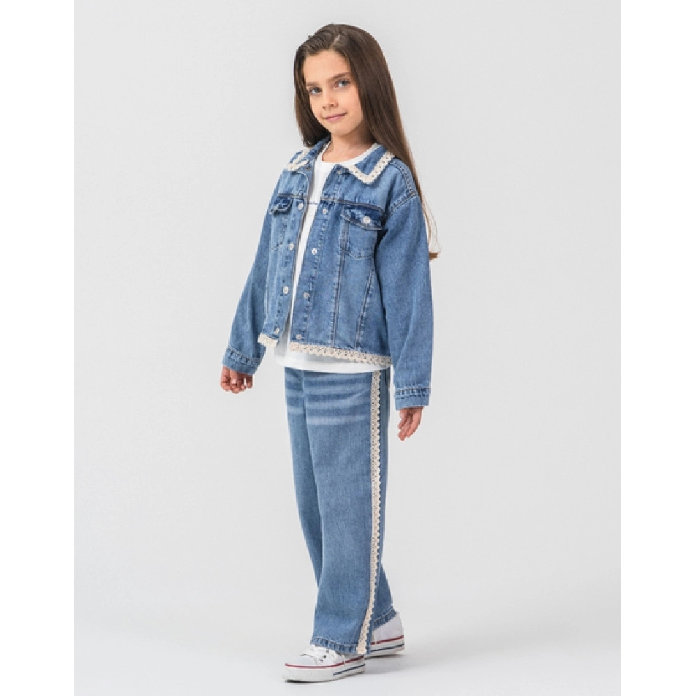 KIZ BEBE DANTEL DETAYLI DENİM CEKET 3'LÜ TAKIM