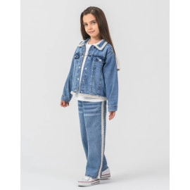 KIZ BEBE DANTEL DETAYLI DENİM CEKET 3'LÜ TAKIM