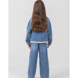 KIZ BEBE DANTEL DETAYLI DENİM CEKET 3'LÜ TAKIM