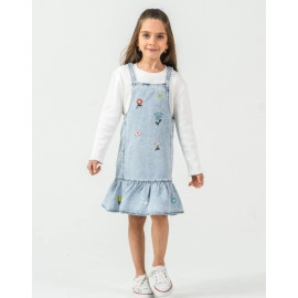 KIZ BEBE NAKIŞ DETAYLI SALOPET ELBİSE