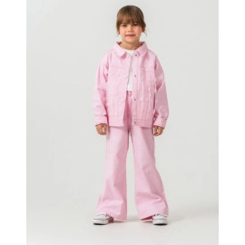 KIZ BEBE NAKIŞ DETAYLI PEMBE DENİM CEKET 3'LÜ TAKIM