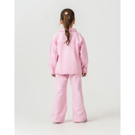 KIZ BEBE NAKIŞ DETAYLI PEMBE DENİM CEKET 3'LÜ TAKIM