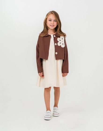 KIZ ÇOCUK KAHVERENGİ CEKETLİ BEYAZ ELBİSE TAKIMI