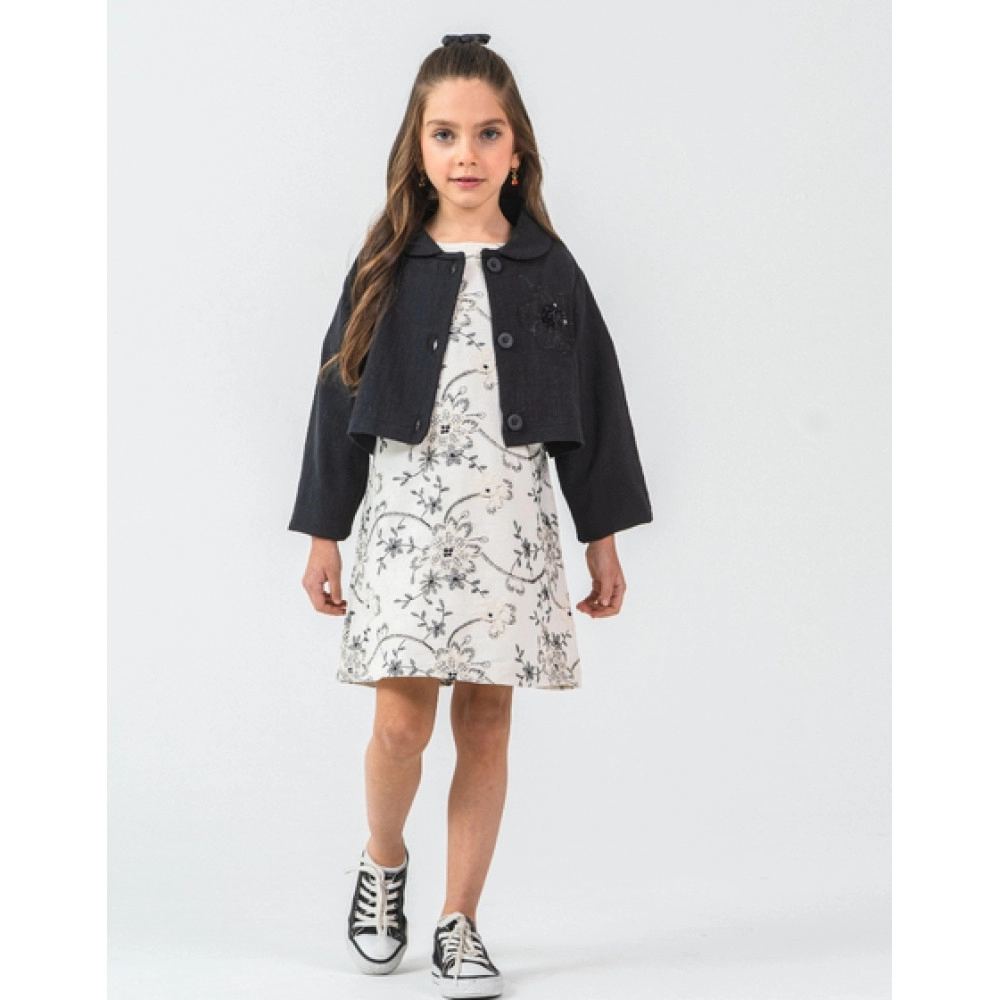 KIZ ÇOCUK SİYAH BOLERO CEKETLİ ELBİSE TAKIM