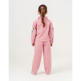 KIZ ÇOCUK ÇİÇEK NAKIŞLI PEMBE CEKET 3'LÜ TAKIM