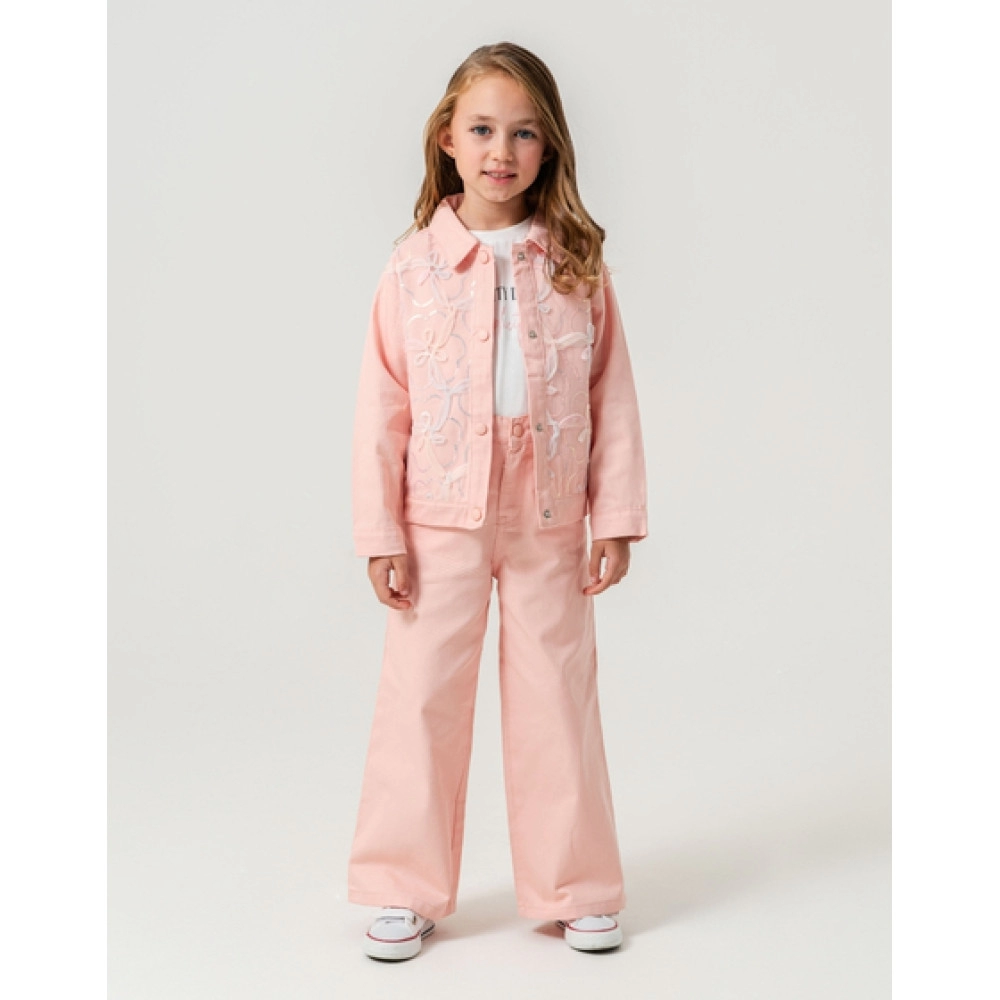 KIZ ÇOCUK NAKIŞ DETAYLI PUDRA CEKET 3'LÜ TAKIM