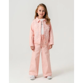 KIZ ÇOCUK NAKIŞ DETAYLI PUDRA CEKET 3'LÜ TAKIM