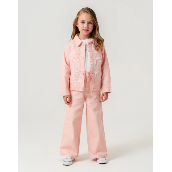 KIZ ÇOCUK NAKIŞ DETAYLI PUDRA CEKET 3'LÜ TAKIM