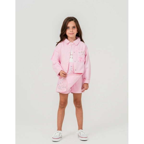 KIZ ÇOCUK DESENLİ PEMBE CEKET 3'LÜ TAKIM
