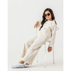 KIZ ÇOCUK  İŞLEMELİ KREM CEKET 3'LÜ TAKIM