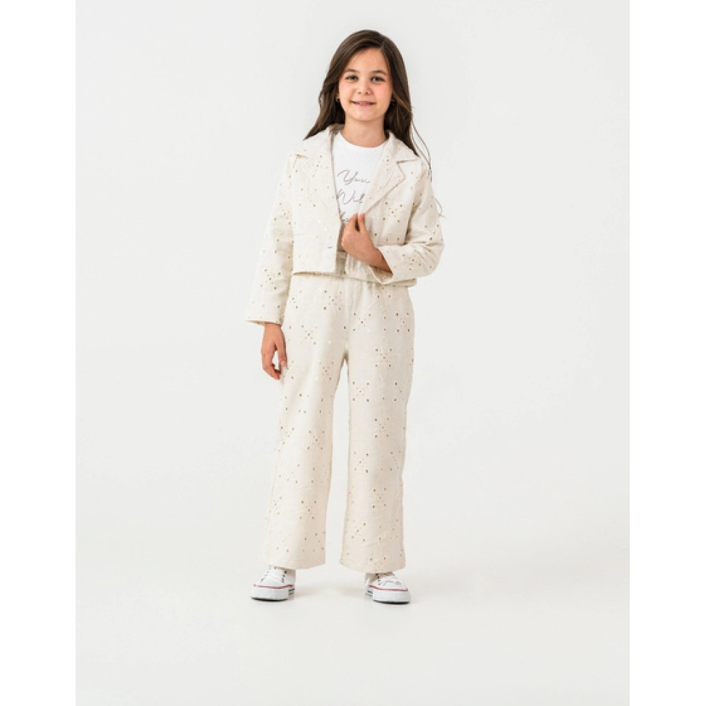 KIZ ÇOCUK  İŞLEMELİ KREM CEKET 3'LÜ TAKIM