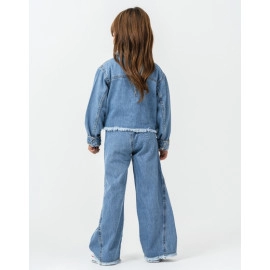 KIZ ÇOCUK MAVİ NAKIŞ DETAYLI 3'LÜ TAKIM