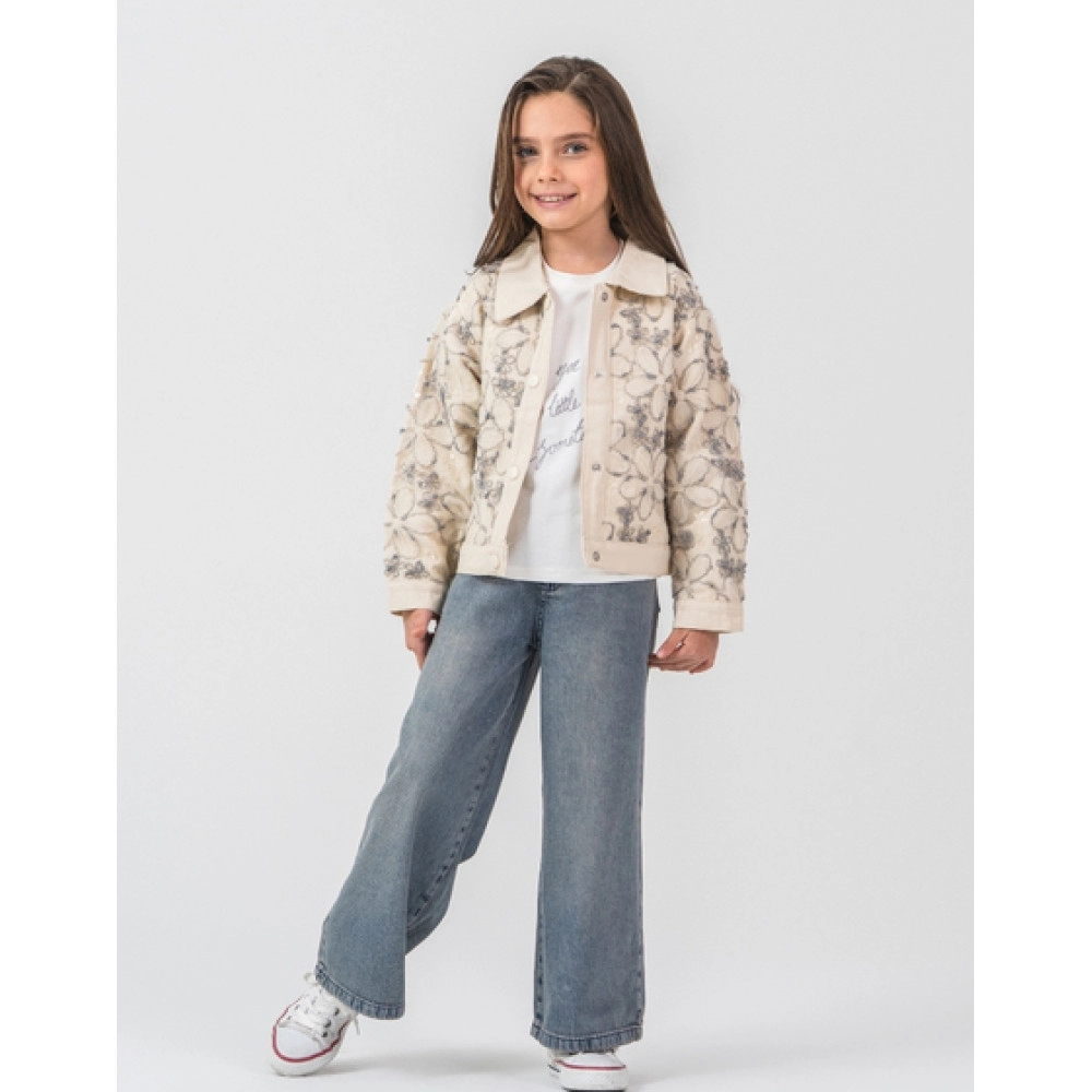 KIZ ÇOCUK DESENLİ CEKET VE DENİM PANTOLON 3'LÜ TAKIM