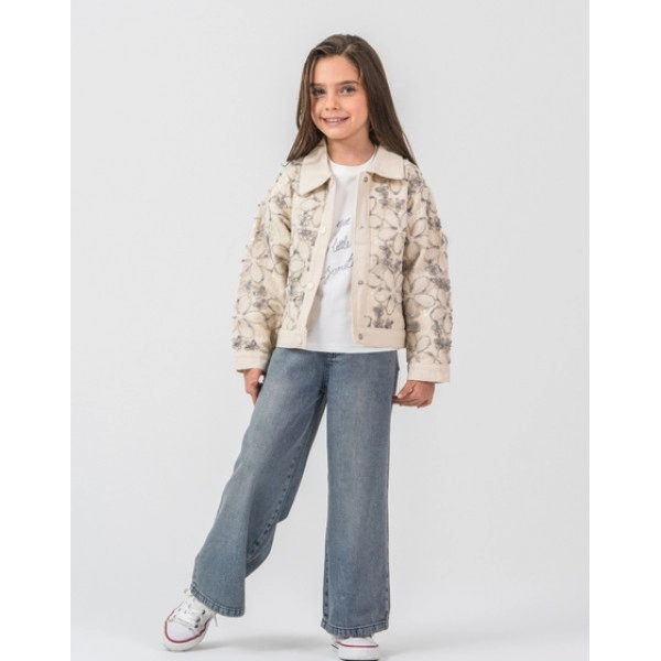 KIZ ÇOCUK DESENLİ CEKET VE DENİM PANTOLON 3'LÜ TAKIM