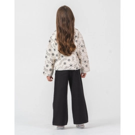 KIZ ÇOCUK DESENLİ CEKET BOL PAÇA PANTOLON 3'LÜ TAKIM