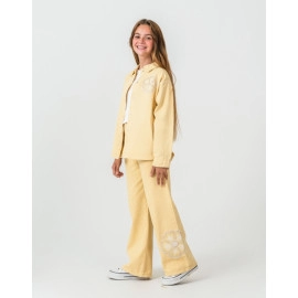 KIZ ÇOCUK NAKIŞ DETAYLI SARI GÖMLEK VE PANTOLON 3'LÜ TAKIM