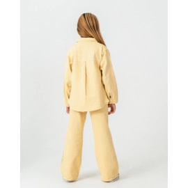 KIZ ÇOCUK NAKIŞ DETAYLI SARI GÖMLEK VE PANTOLON 3'LÜ TAKIM