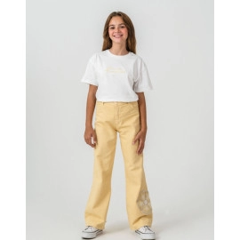 KIZ ÇOCUK NAKIŞ DETAYLI SARI GÖMLEK VE PANTOLON 3'LÜ TAKIM