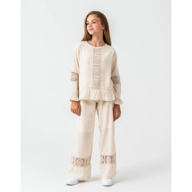 KIZ ÇOCUK DANTEL DETAYLI KREM 3'LÜ TAKIM