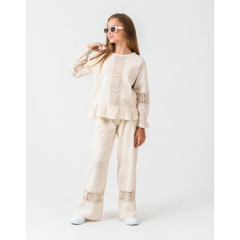 KIZ ÇOCUK DANTEL DETAYLI KREM 3'LÜ TAKIM