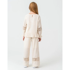 KIZ ÇOCUK DANTEL DETAYLI KREM 3'LÜ TAKIM