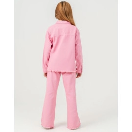 KIZ ÇOCUK NAKIŞ DETAYLI PEMBE DENİM CEKET 3'LÜ TAKIM