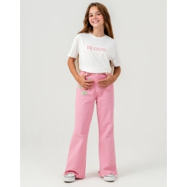 KIZ ÇOCUK NAKIŞ DETAYLI PEMBE DENİM CEKET 3'LÜ TAKIM