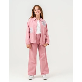KIZ ÇOCUK PEMBE ÇİÇEK DESENLİ 3'LÜ TAKIM