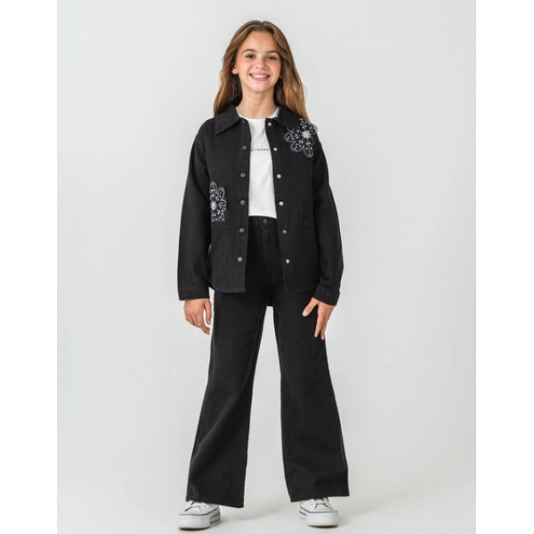 KIZ ÇOCUK SİYAH ÇİÇEK DESENLİ 3'LÜ TAKIM