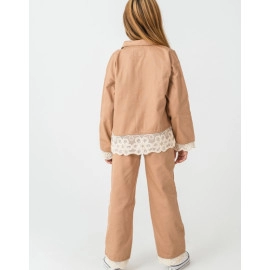 KIZ ÇOCUK BRODE DANTEL DETAYLI CAMEL 3'LÜ TAKIM