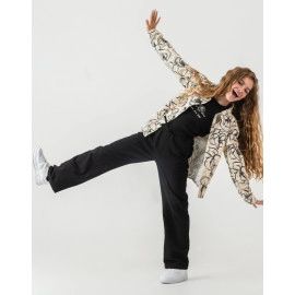 KIZ ÇOCUK ÇİÇEK DESENLİ CEKET VE SİYAH PANTOLON 3'LÜ TAKIM