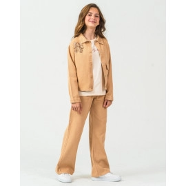 KIZ ÇOCUK NAKIŞ DETAYLI CAMEL 3'LÜ TAKIM