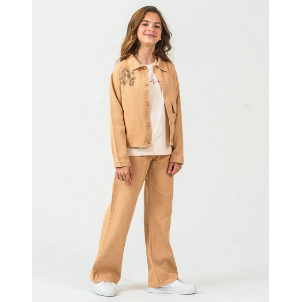 KIZ ÇOCUK NAKIŞ DETAYLI CAMEL 3'LÜ TAKIM 