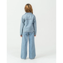 KIZ ÇOCUK NAKIŞ DETAYLI DENİM CEKET 3'LÜ TAKIM