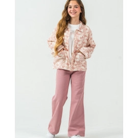 KIZ ÇOCUK DESENLİ CEKET VE PEMBE PANTOLON 3'LÜ TAKIM