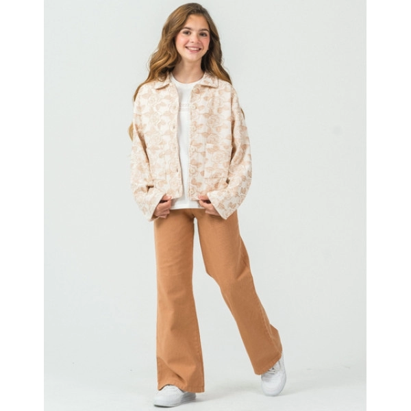KIZ ÇOCUK DESENLİ CEKET VE CAMEL PANTOLON 3'LÜ TAKIM